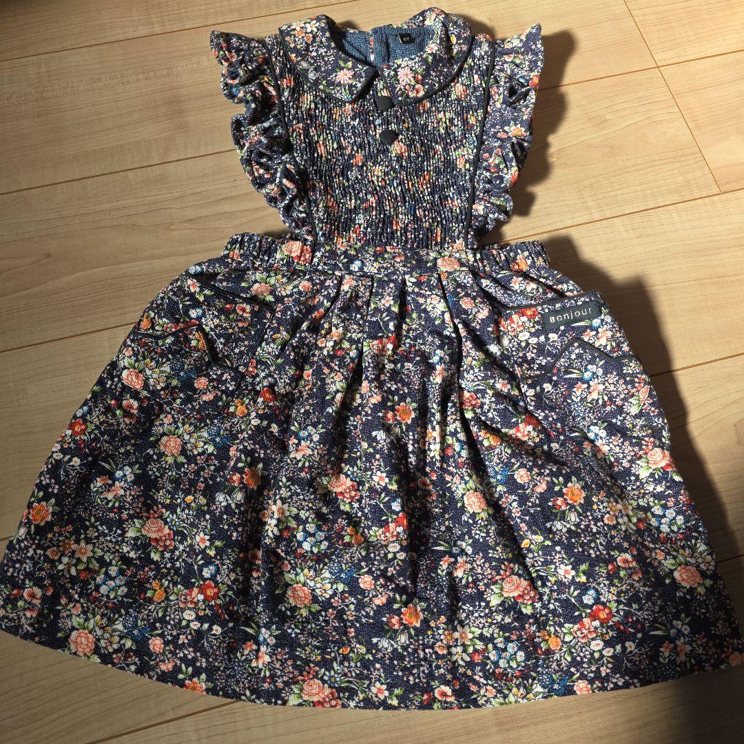 花柄 エプロンワンピース 6Y Bonjourdiary Show-pla（昭プラ） エプロン カットジャガード 花柄エプロン エプロン