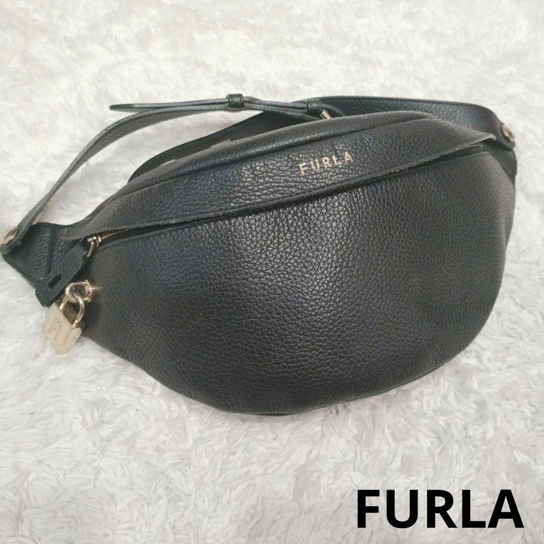 【極美品】FURLA　PIPER S BELT BAG オールレザー シボ革 黒 Furla Piper S Shoulder Bag Leather Black Women's Used – 【公式