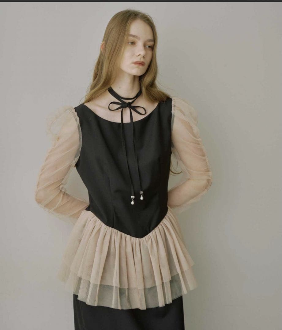 VIOLETTA チョーカー付きチュールスリーブドレス　オケージョンドレス VIOLETTA（ヴィオレッタ） ドレス チョーカー付きチュールスリーブ