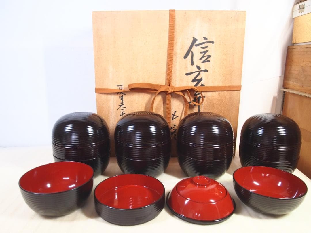 【未使用】信玄弁当 5客 夏目天平堂造 弁当箱 漆器/食器 行楽/行事/イベント Yahoo!オークション - 《食器》 漆器調「夏目天平堂造 信玄弁当 5個セ