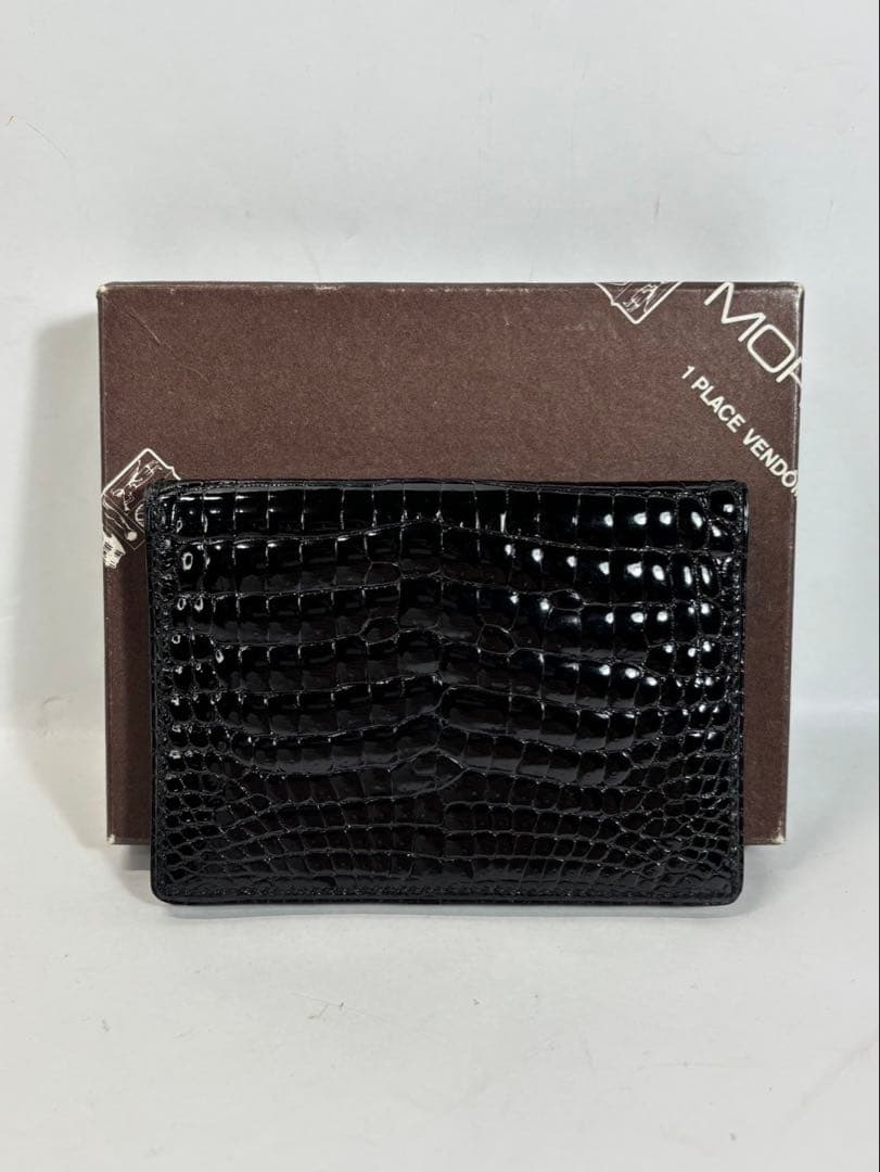 Morabito 名刺、カード入れ　クロコダイル　ブラック　モラビト クロコダイル メンズ 名刺入れ 無双 カードケース 通しマチ 4FA