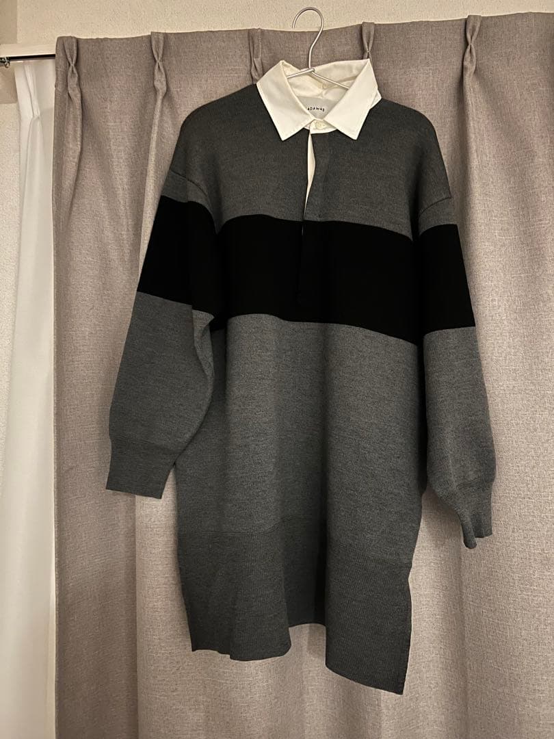 ADAWAS アダワス　ポロ襟　ラガーシャツ風ミニワンピース clear ワンピース ポロ襟ニットプリーツミニワンピース「フレンチ