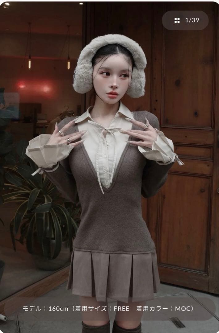 ダーリッチシャツドッキングプリーツミニワンピース ダーリッチ Darich シャツドッキングプリーツミニワンピース （モカ