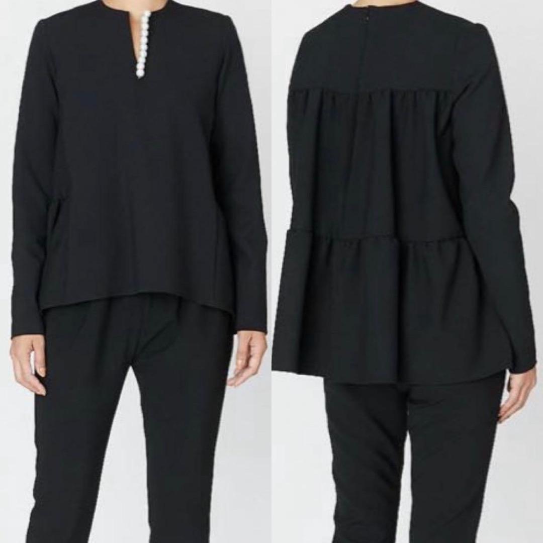 ヨーコチャン♡バックティアード♡パールブラウス♡長袖♡黒♡38