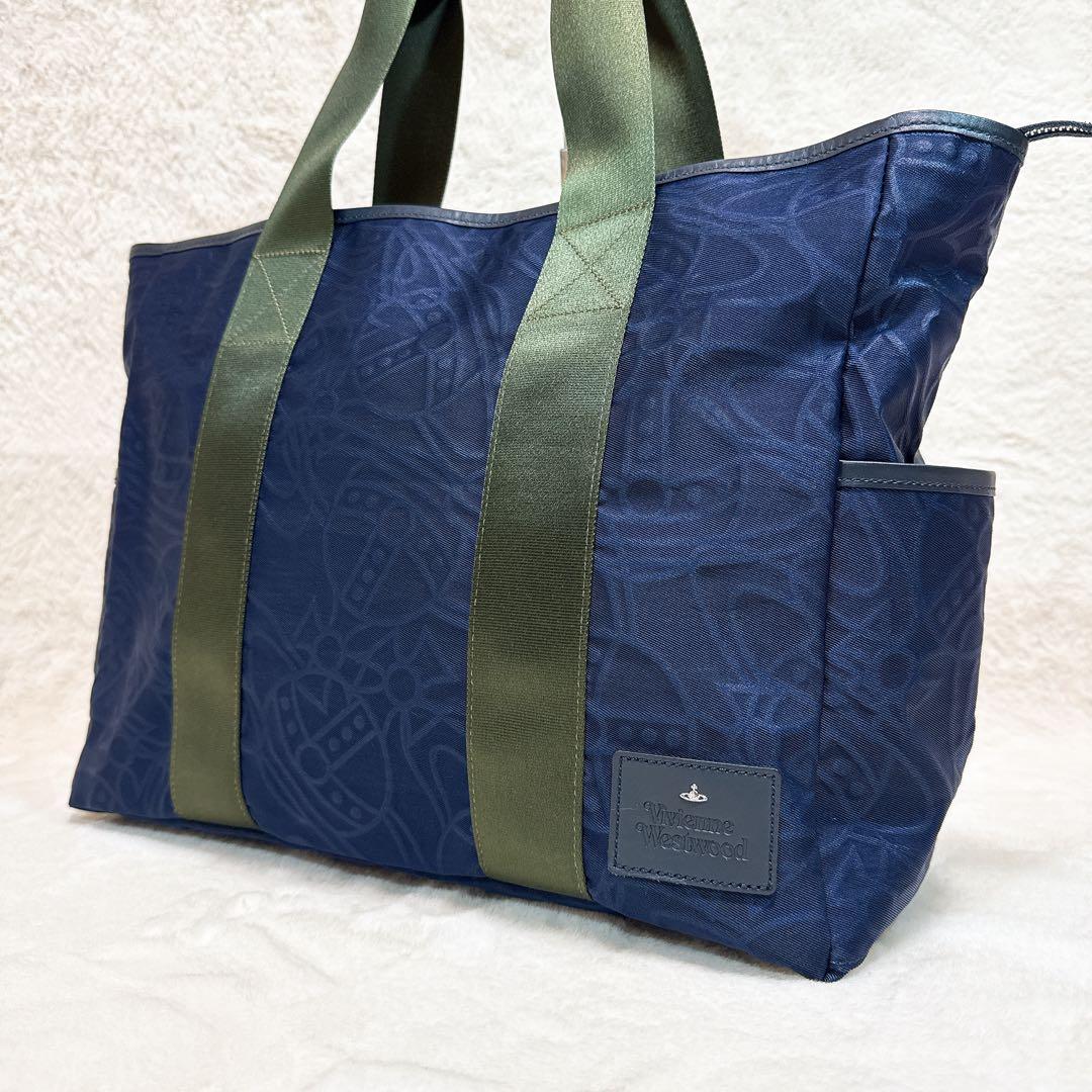 美品✨ ヴィヴィアンウエストウッド トートバッグ A4可 オーブ 総柄 ネイビー Vivienne Westwood（ヴィヴィアンウエストウッド） ヴィヴィアン