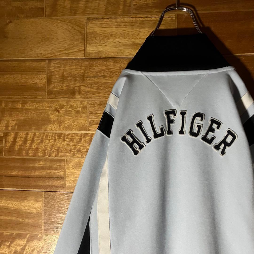 トミーヒルフィガー　トラックジャケット　ジャージ　水色　ネイビー　刺繍　L〜XL ストレッチ スウェットジャケット(アウター(ブルゾン、ウインド