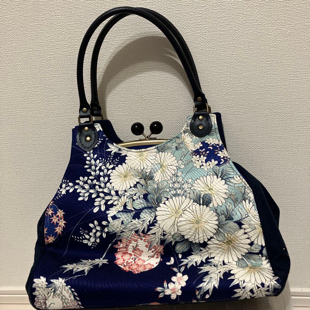 Midori Obi Arts花柄和装用バッグ 紺色 大きめ Bag – Midori Obi Arts
