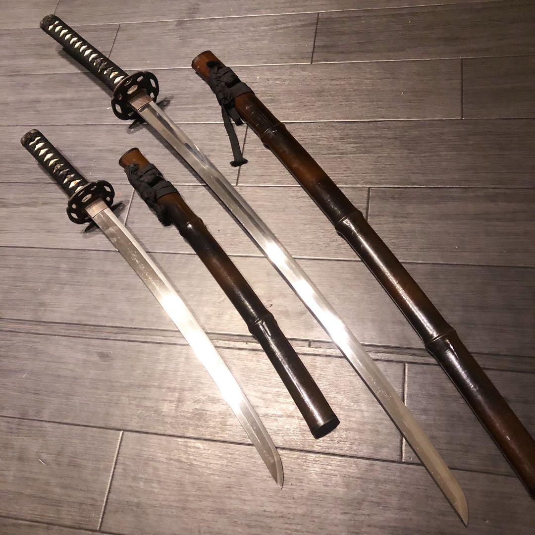 希少品　竹鞘　大小セット　竹筒拵　高級模造刀　居合刀　竹鞘太刀　2本セット 希少品 竹鞘 大小セット 竹筒拵 高級模造刀 居合刀 竹鞘太刀 2本セット