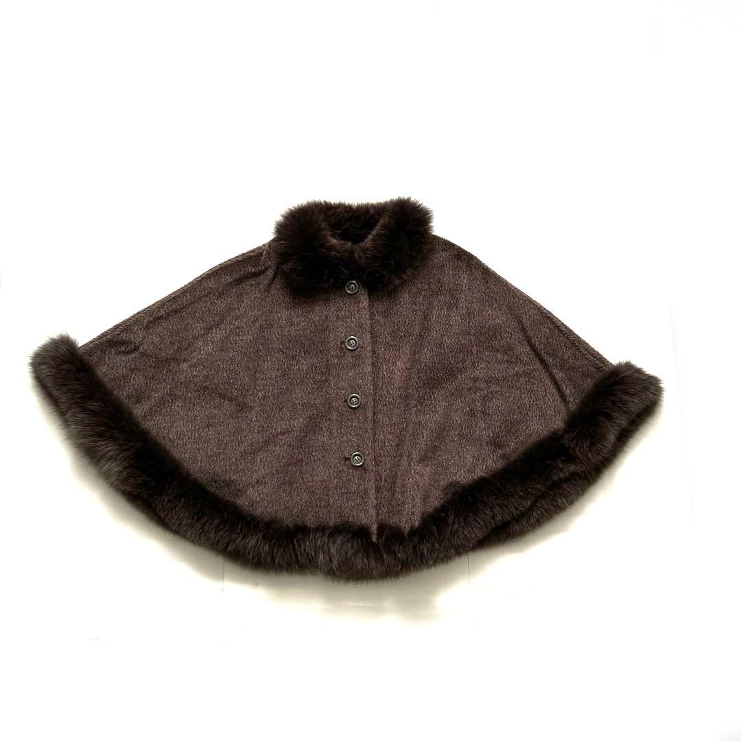 PIACENZA希少ベビーラマウール フォックスファーケープコート ポンチョ フォックスファー付 ポンチョ コート ケープコート レディース マント