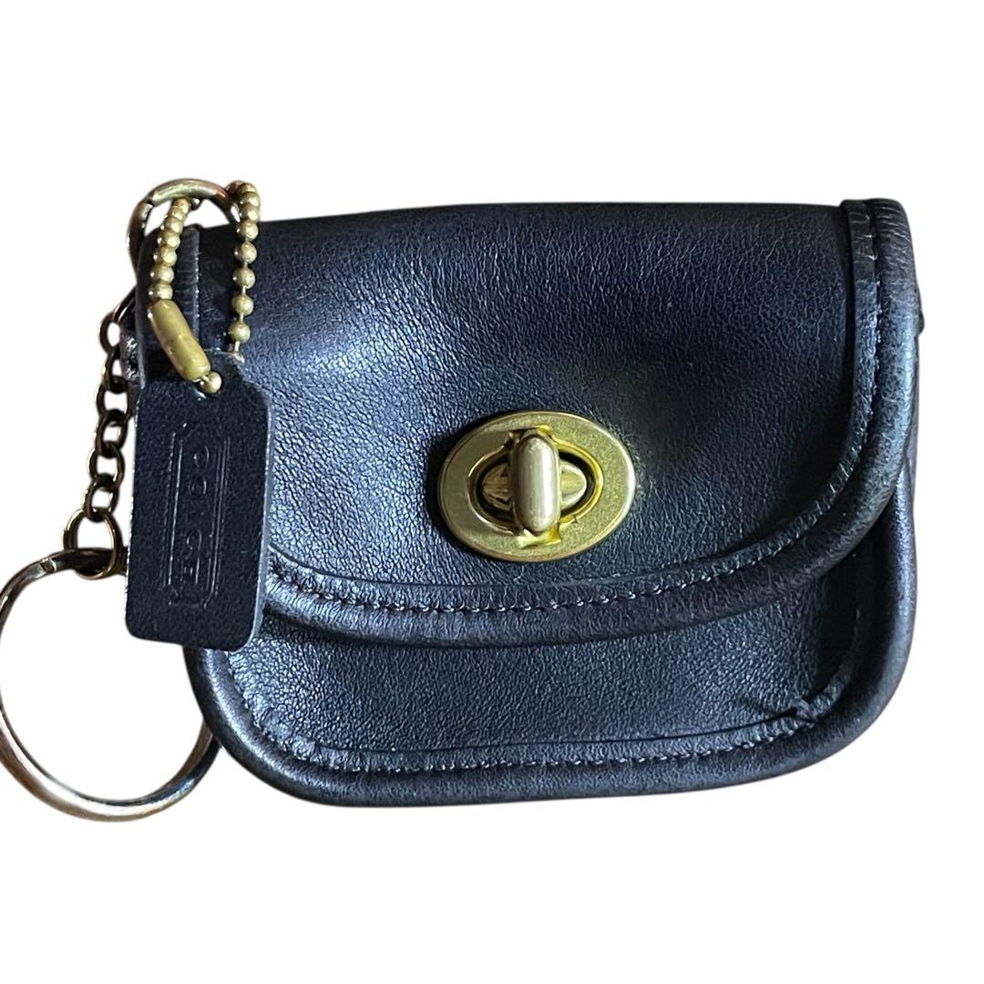 美品　オールドコーチ　ケース　レザー　ネイビー　ターンロック　小銭入れ オールドコーチ ☆ レザー ラウンドジッパー 小銭入れ 財布 ブラック