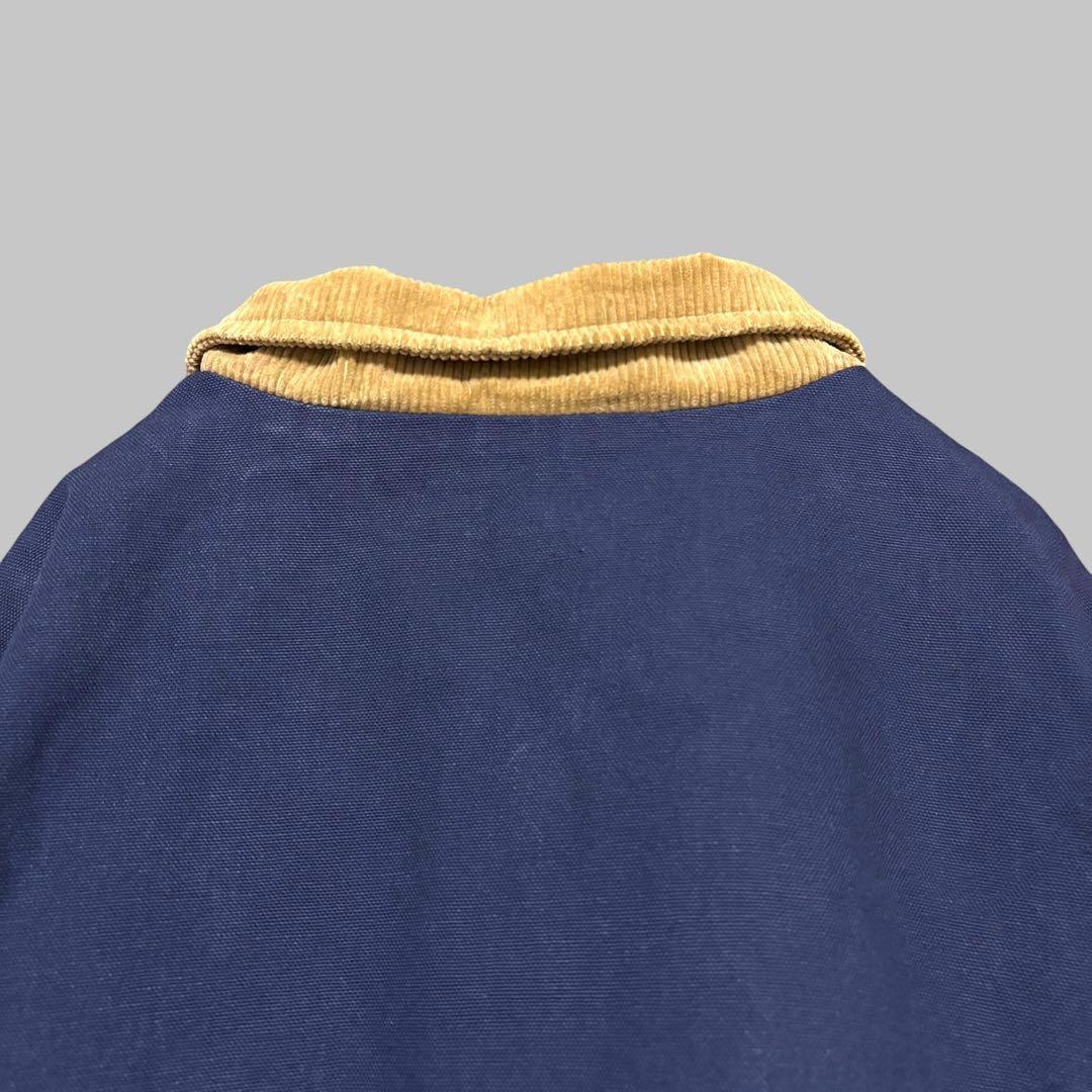 USA製ビンテージダックジャケットネイビー襟コーデュロイ刺繍ロゴ90s