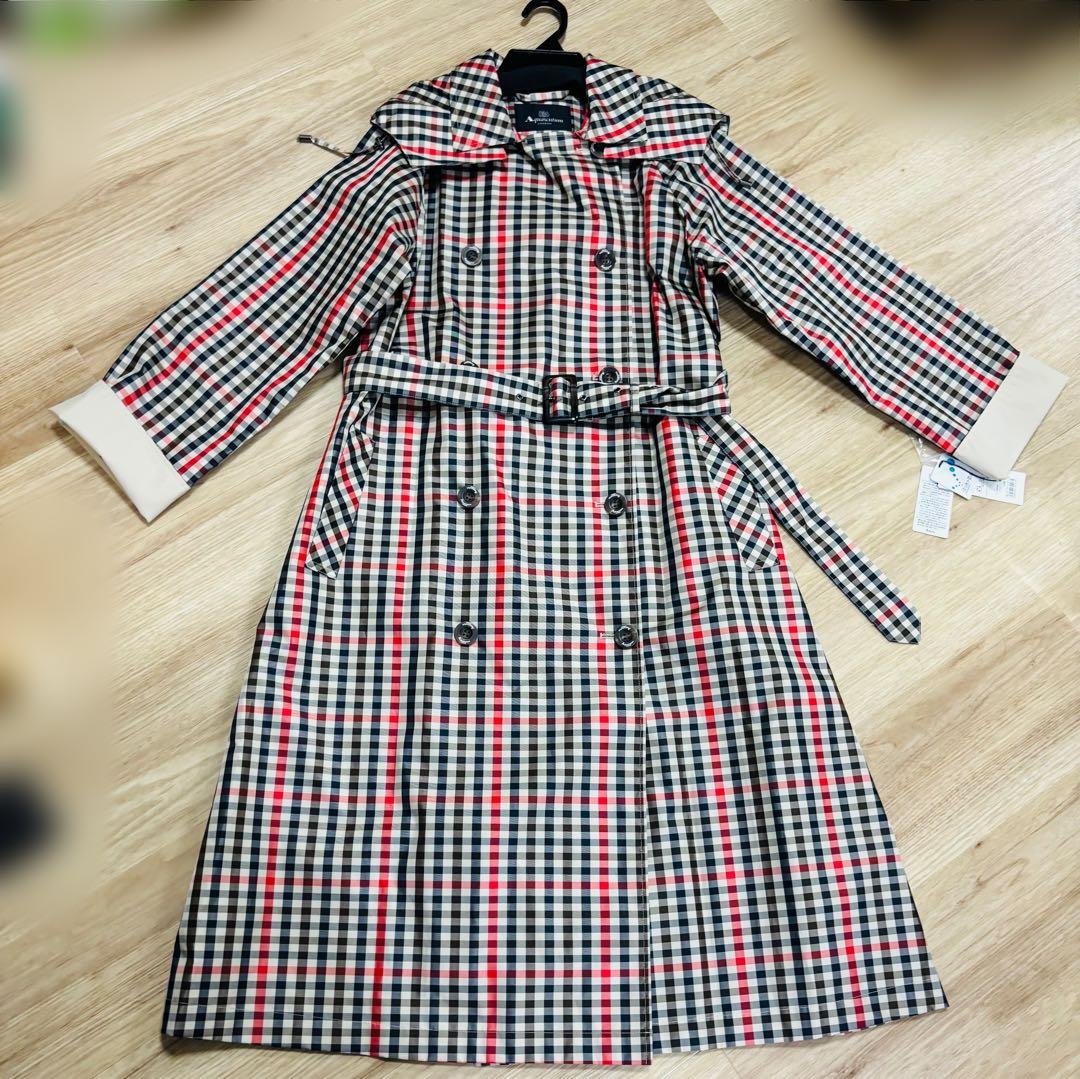 ★新品未使用★タグ付きAquascutum チェック柄トレンチレインコートM〜L クラブチェック トレンチコート