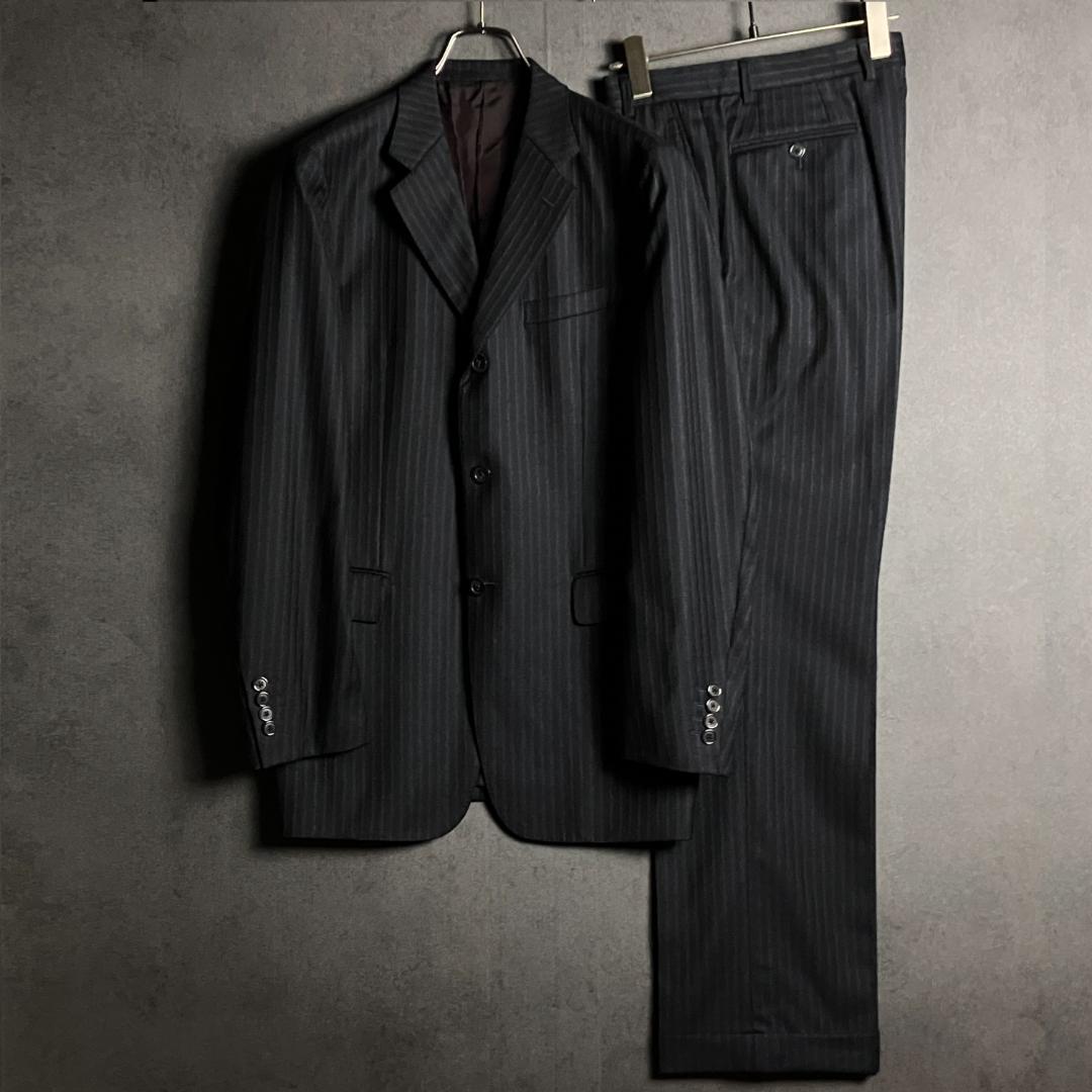 極美品 アレグリ スーツ XL 濃灰 ストライプ ロロピアーナ シルク混