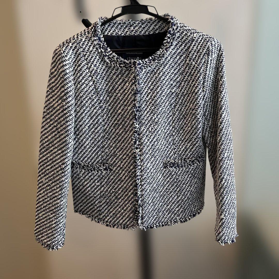 トゥモローランド　英国リントン社ツイードノーカラージャケット　36 S ROPÉ(ロペ) / 【一部店舗限定】【LINTON】 ファンシーツイードノー