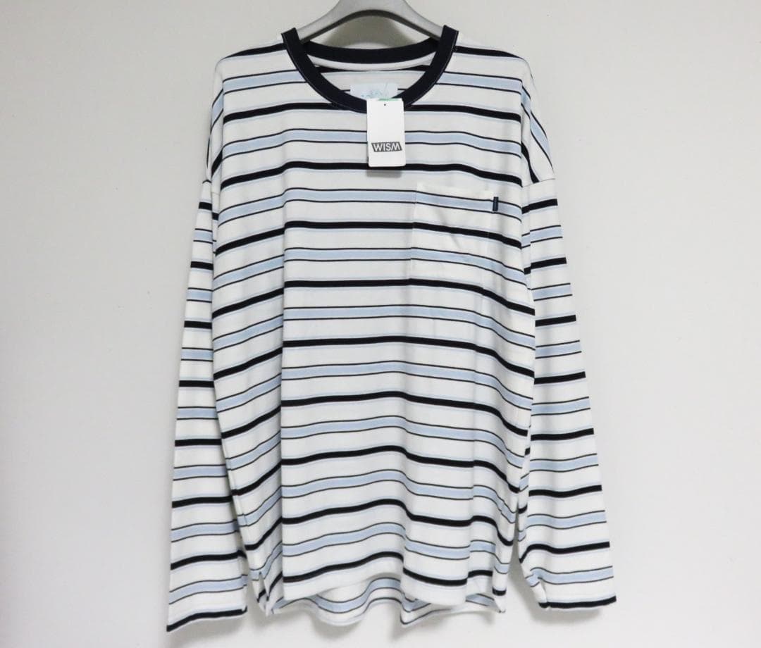 新品 Whimsy SNAP SLEEVE BORDER TOP L ウィムジー WHIMSY SNAP SLEEVE BORDER TOP - SLATE BLUE | BO