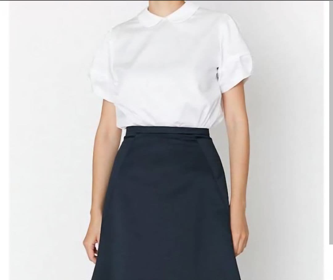 YOKO CHAN パフスリーブラウンドカラーシャツ 美品】ヨーコチャン ラウンドカラー ホワイト パフスリーブ シャツ 36