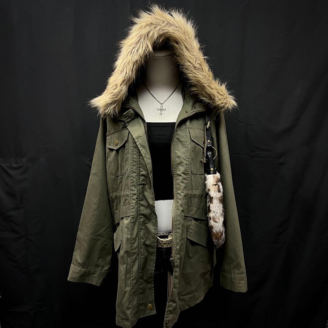 平成ギャル　y2k グランジ　ファー付き　モッズコート　ギミック　ダークコア y2k 平成ギャル ギミック グランジ ダークコア ファー付きモッズコート