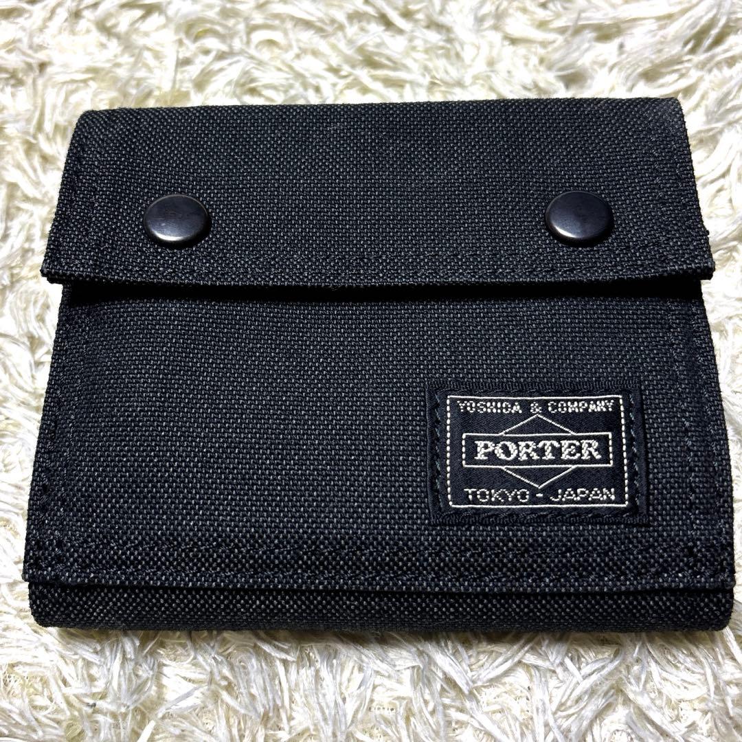 ほぼ新品 極美品 PORTER ポーター スモーキー 二つ折り財布 黒