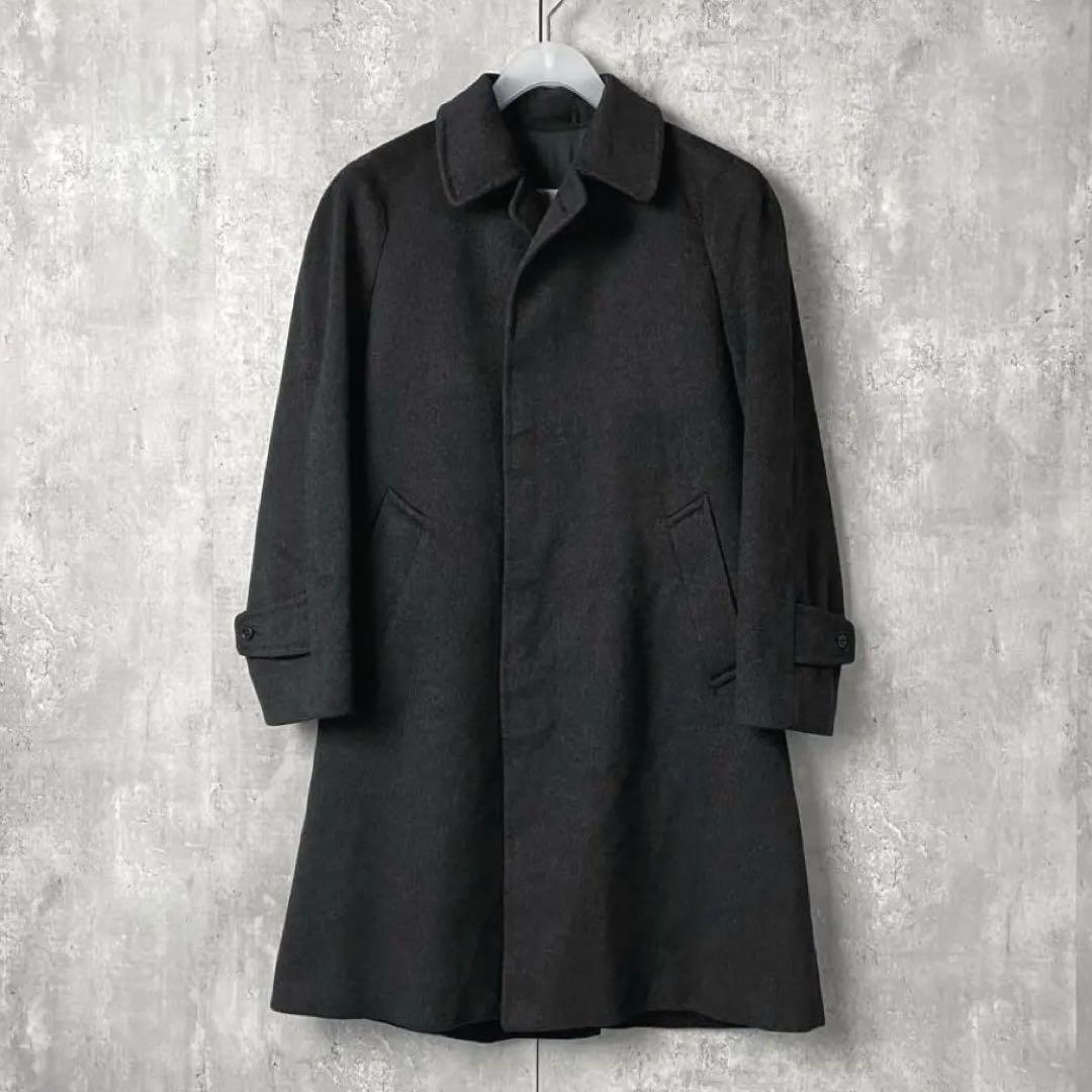 英国製 カシミア100% アクアスキュータム ウールコート 濃グレー 比翼 美品 ブラックカシミヤ ステンカラーコート（5004450050