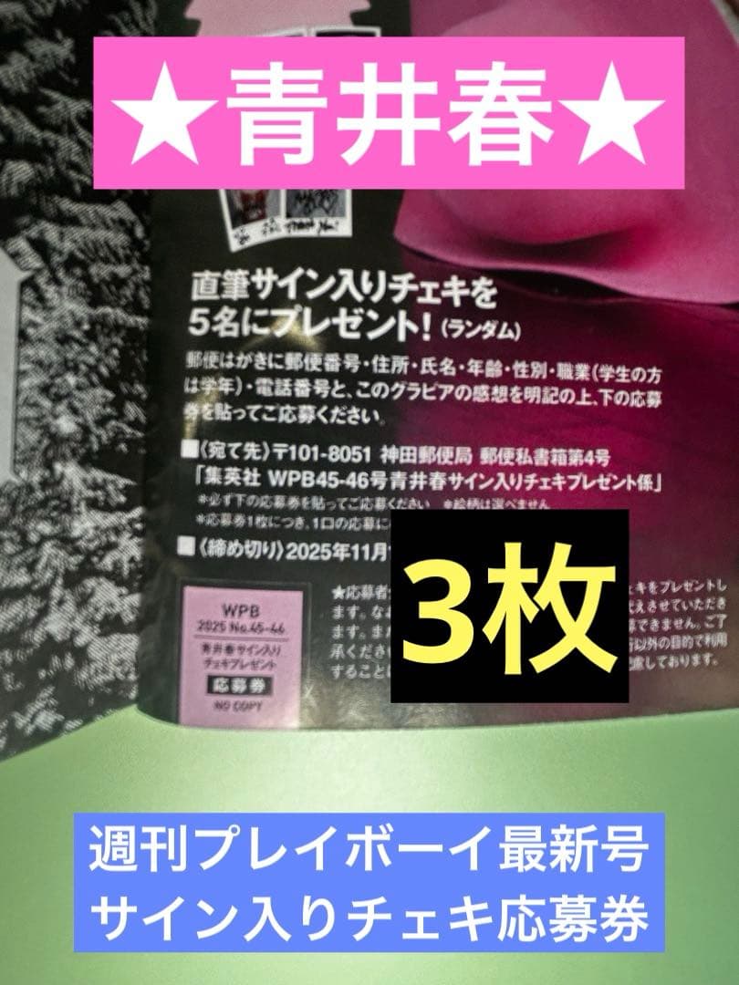 ☆青井春☆さん週刊プレイボーイサイン入チェキ応募券3枚 - メルカリ