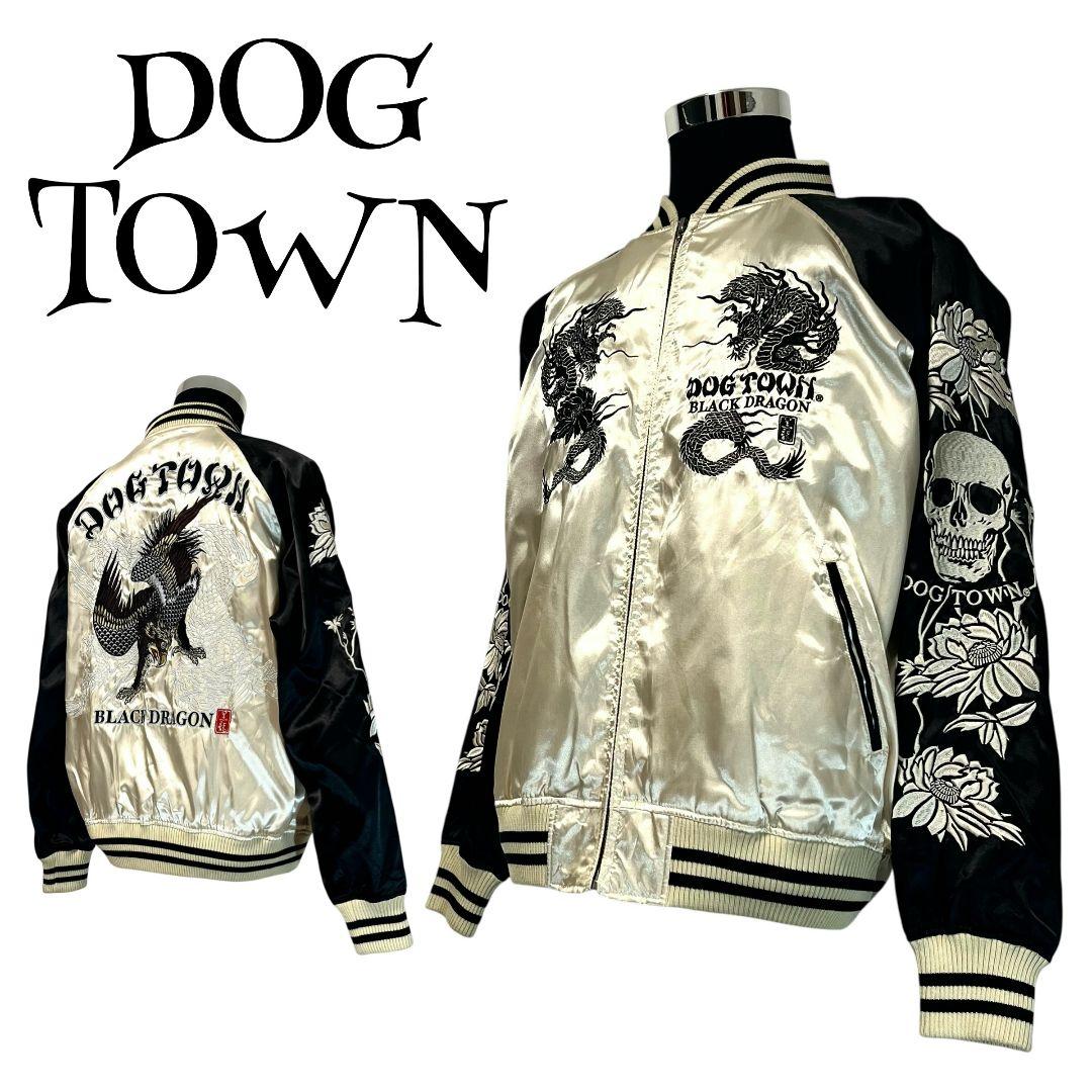 DOG TOWN ドッグタウン スカジャン 黒龍 スカル 刺繍 ジャケット 美品】ドッグタウン 黒龍 スカジャン M ブラック ゴールド 歌舞伎 刺繍