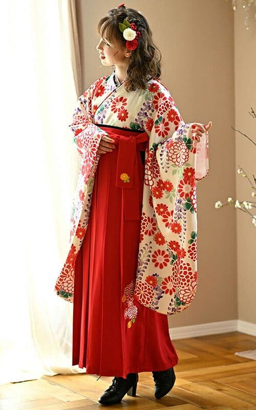 キャサリンコテージ おうちで着付け簡単袴セット生成華花×赤袴 卒業袴