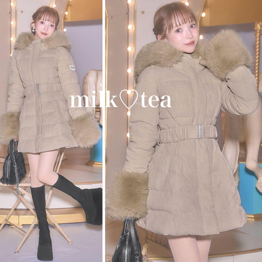 新品タグ付き ミシェルマカロン コーデュロイベルトダウンコート ベージュ 新品タグ付き ミシェルマカロン コーデュロイベルトダウンコート