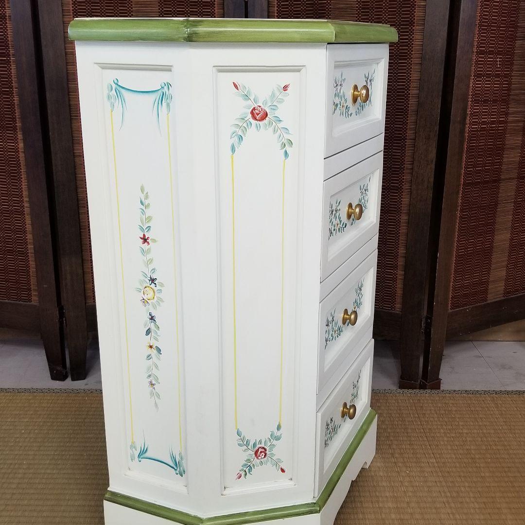 トールペイント 家具 ビンテージ ロココ調 4段 チェスト 無垢材 - メルカリ