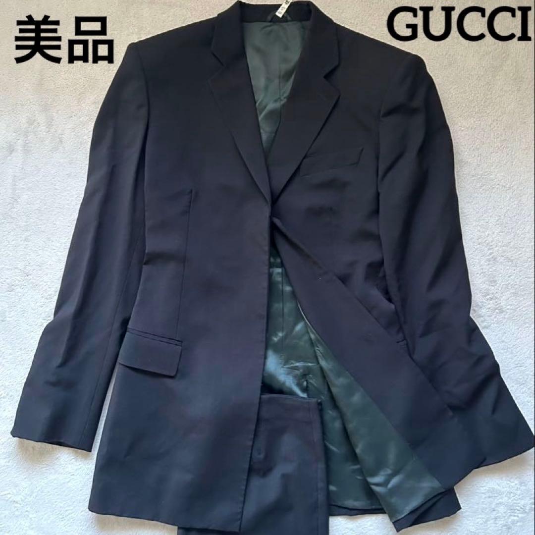 美品　グッチ　スーツセット　パンツ　黒　上40(L) 下38(M) GUCCI - 極美品 グッチ GUCCI セットアップ トムフォード期 パンツ