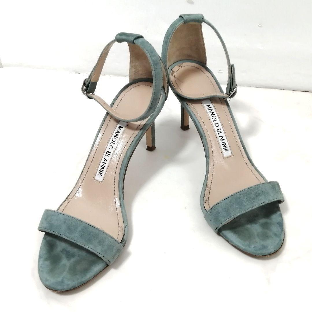良品✨ マノロブラニク　アンクルストラップ サンダル　35 1/2　くすみブルー