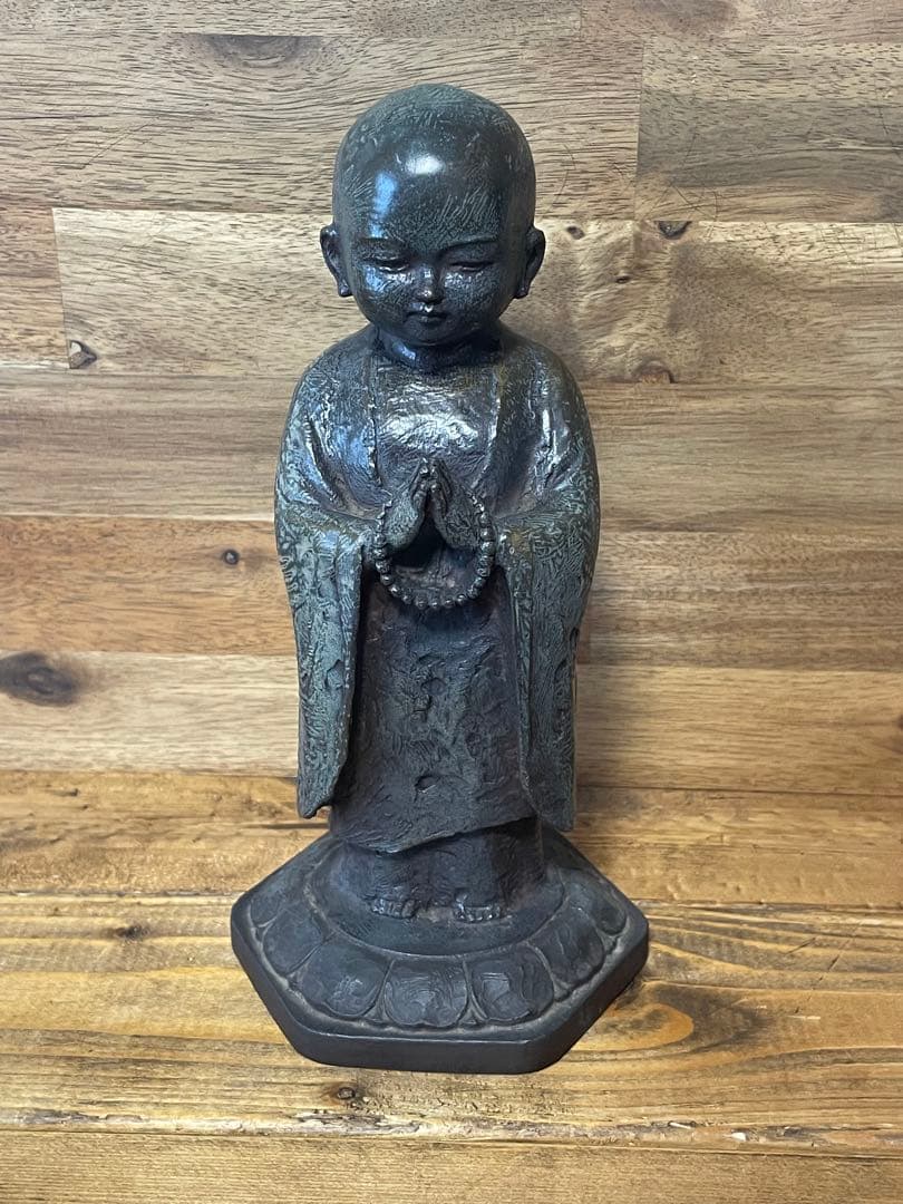 友沢正彦　ブロンズ彫刻像　祈り 友沢正彦 ブロンズ 「祈り」 地蔵菩薩立像 地蔵尊 仏像 彫刻 : 手作り