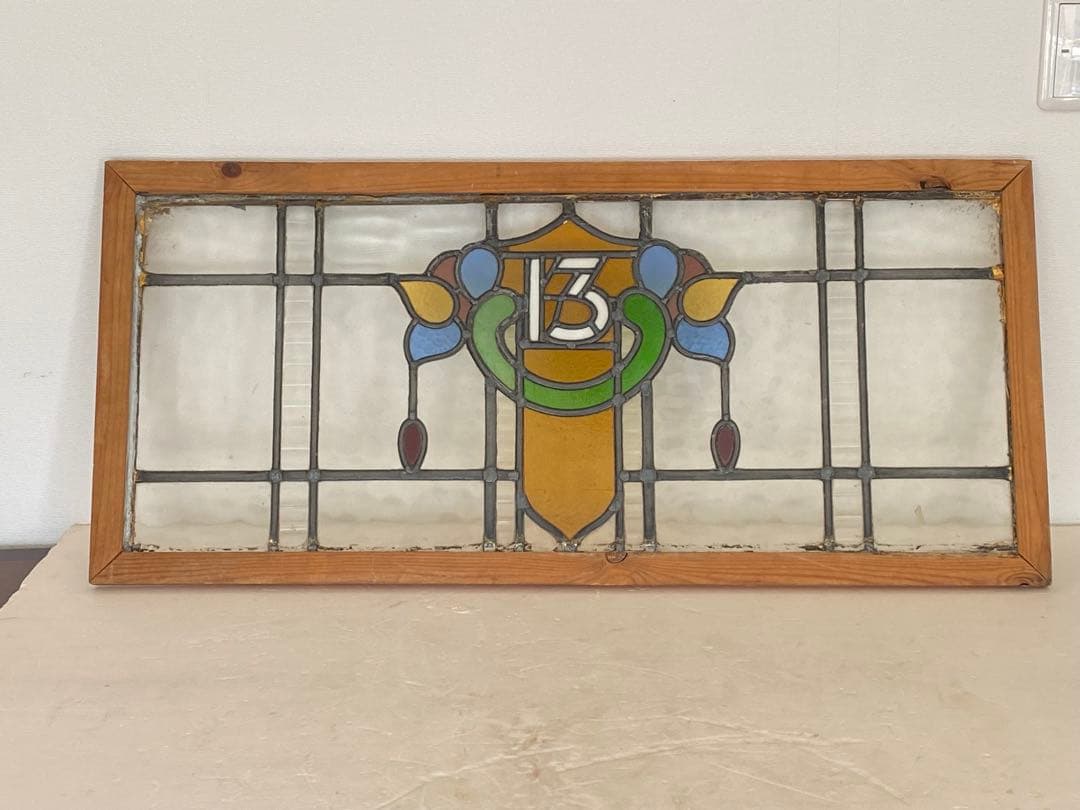 アンティーク　ステンドグラス 英国アンティークのステンドグラス、キレイな色のアンティークガラス(g