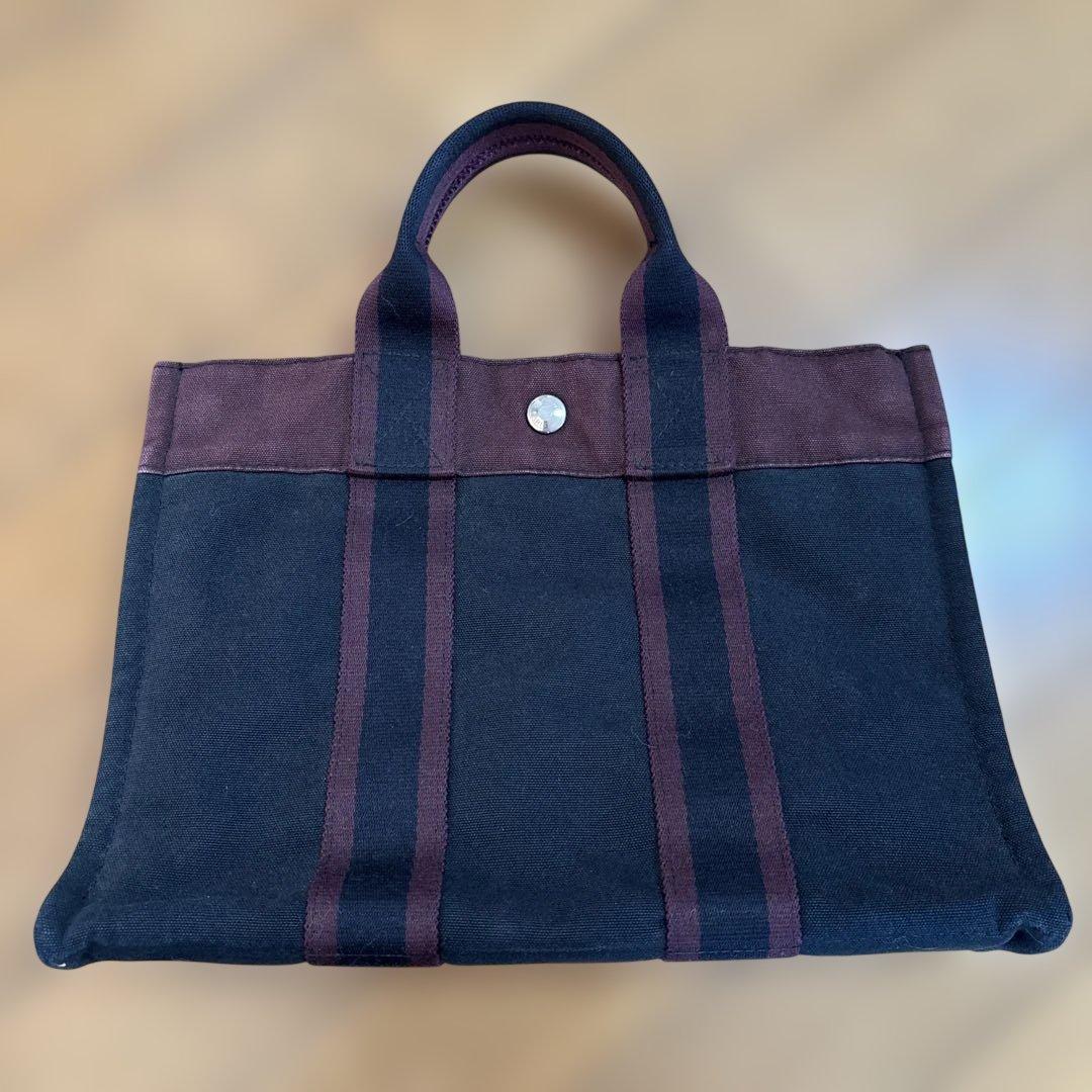 HERMES キャンバストートバッグ　黒とワイン色 楽天市場】エルメス キャンバス レザーの通販