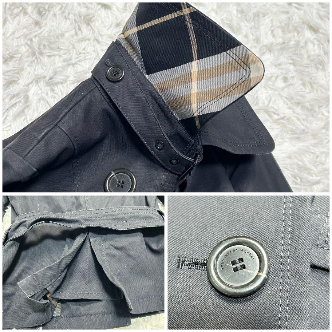 美品】バーバリー ショートトレンチコート メガチェック ベルト付き 黒