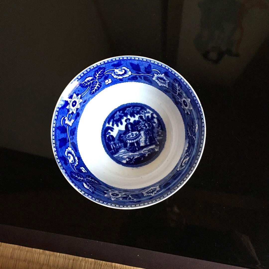 のらきんじ様リクエストブルーアンドホワイト鉢/古伊万里中皿 希少な明治時代の金継ぎ手描き中皿