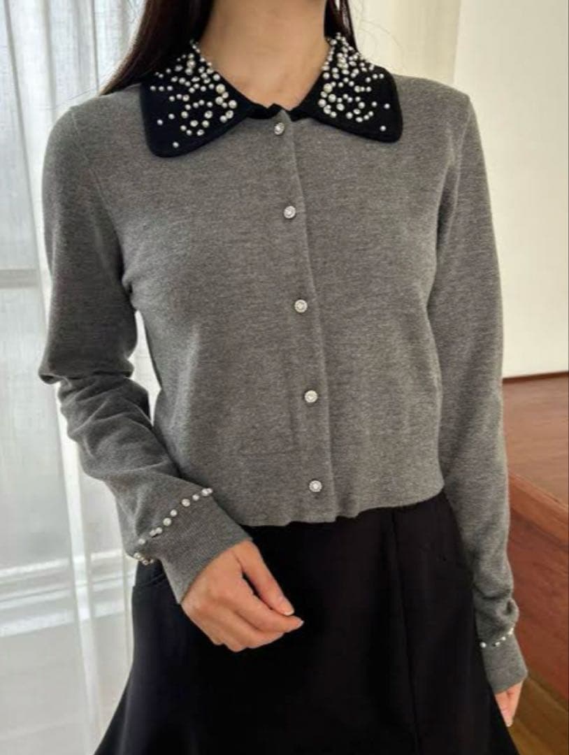 美品】SNIDEL スナイデル ビジューカラーニットカーディガン GRY