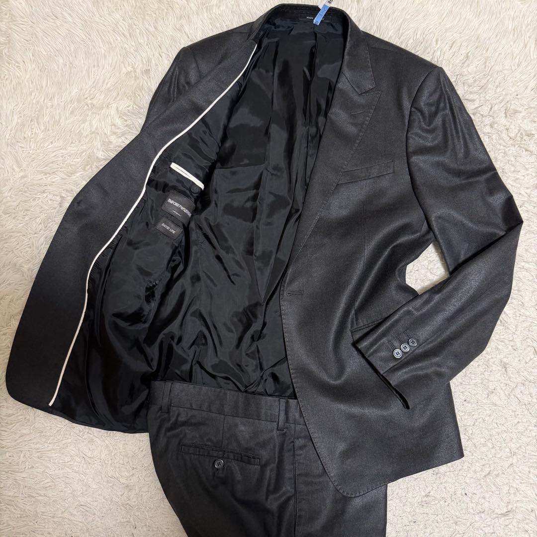 極美品　2XLサイズ相当 エンポリオアルマーニ　スーツ　セットアップ　光沢 美品 エンポリオアルマーニ スーツ セットアップ 総裏 冬 ダーク