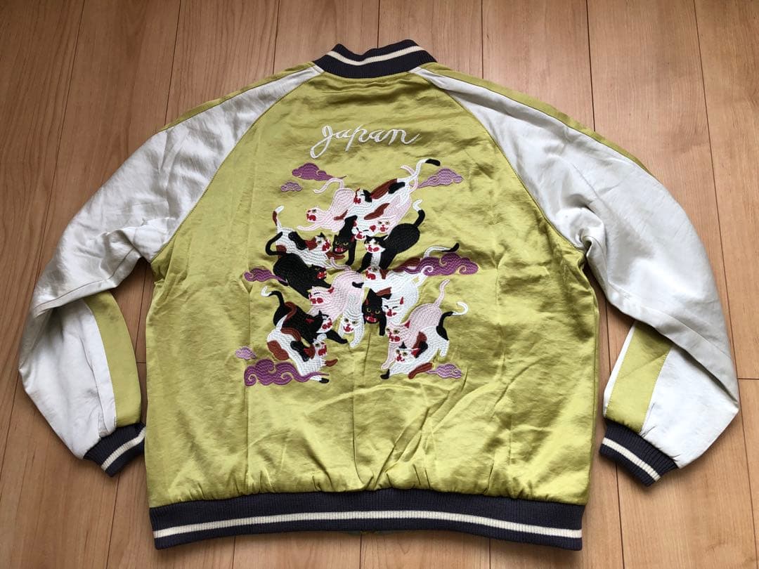 未使用タグ付！HOUSTON woman スーベニアジャケット 百猫／スカジャン HOUSTON（ヒューストン） スカジャン レディース スカジャン 猫刺繍