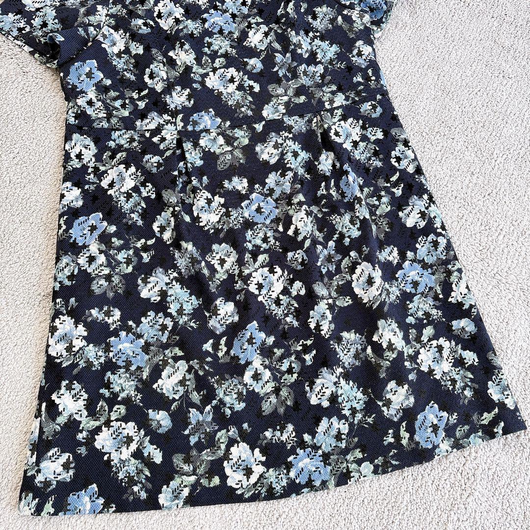ローズティアラ 膝丈ワンピース ネイビー 花柄 サイズ46 3Lサイズ