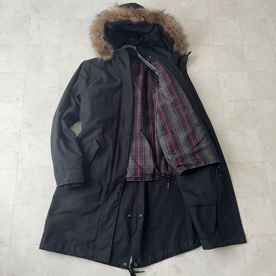 フレッドペリー 5way ライナー付 モッズコート ファー ネイビー UK10 中古・古着通販】FRED PERRY (フレッドペリー) ライナー付モッズコート