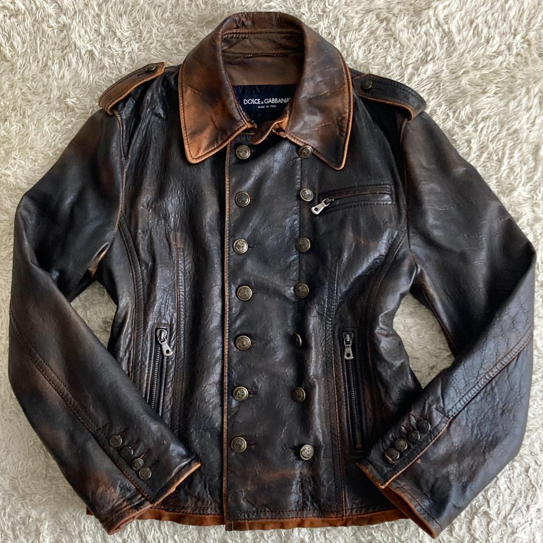 希少 XXL 美品 ドルチェ&ガッバーナ ナポレオン レザー ジャケット