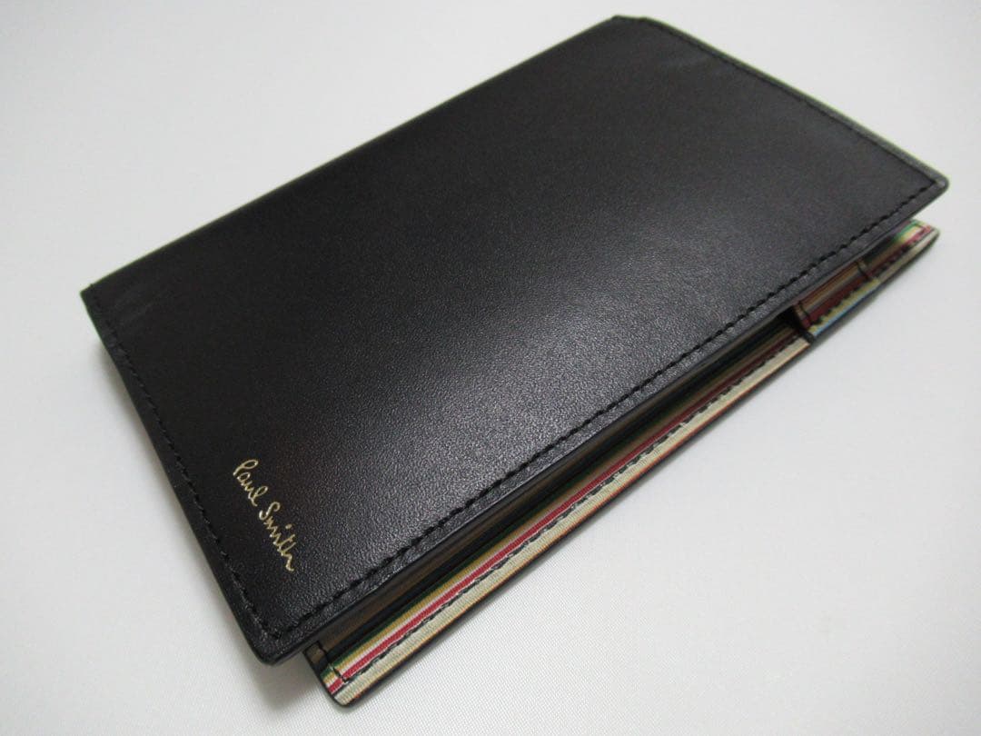 ポールスミス 新品訳あり！インテリアシグネチャーマルチストライプ牛革手帳ケース黒 美品PAUL SMITH ポールスミス マルチストライプ 4連キーケース 黒