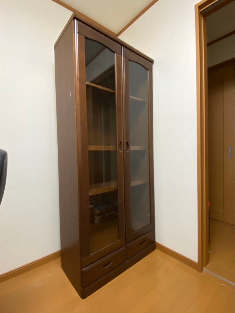 （値下げ実施）木製ガラス扉本棚 4段　引き出し付き 本棚 ガラス扉 棚 引き出し 収納 壁面 組み合わせ自由 積み重ね 木製