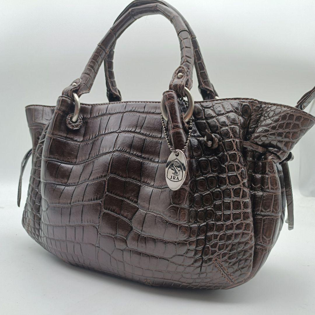 ほぼ未使用 リアルクロコダイル アルカン ハンドバッグ ブラウン JRA