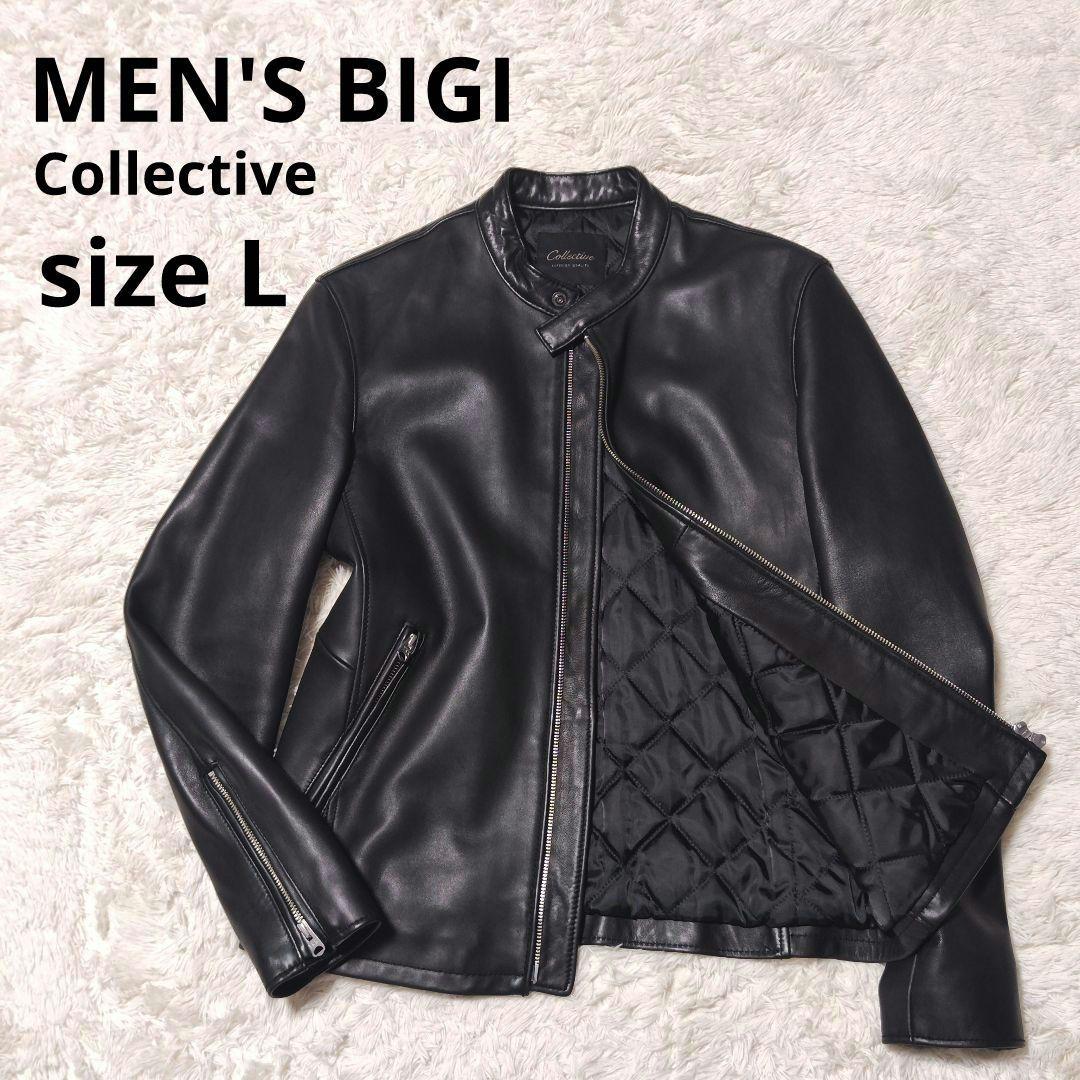 美品✨メンズビギ 羊革 シングルライダース レザージャケット シープスキン 黒