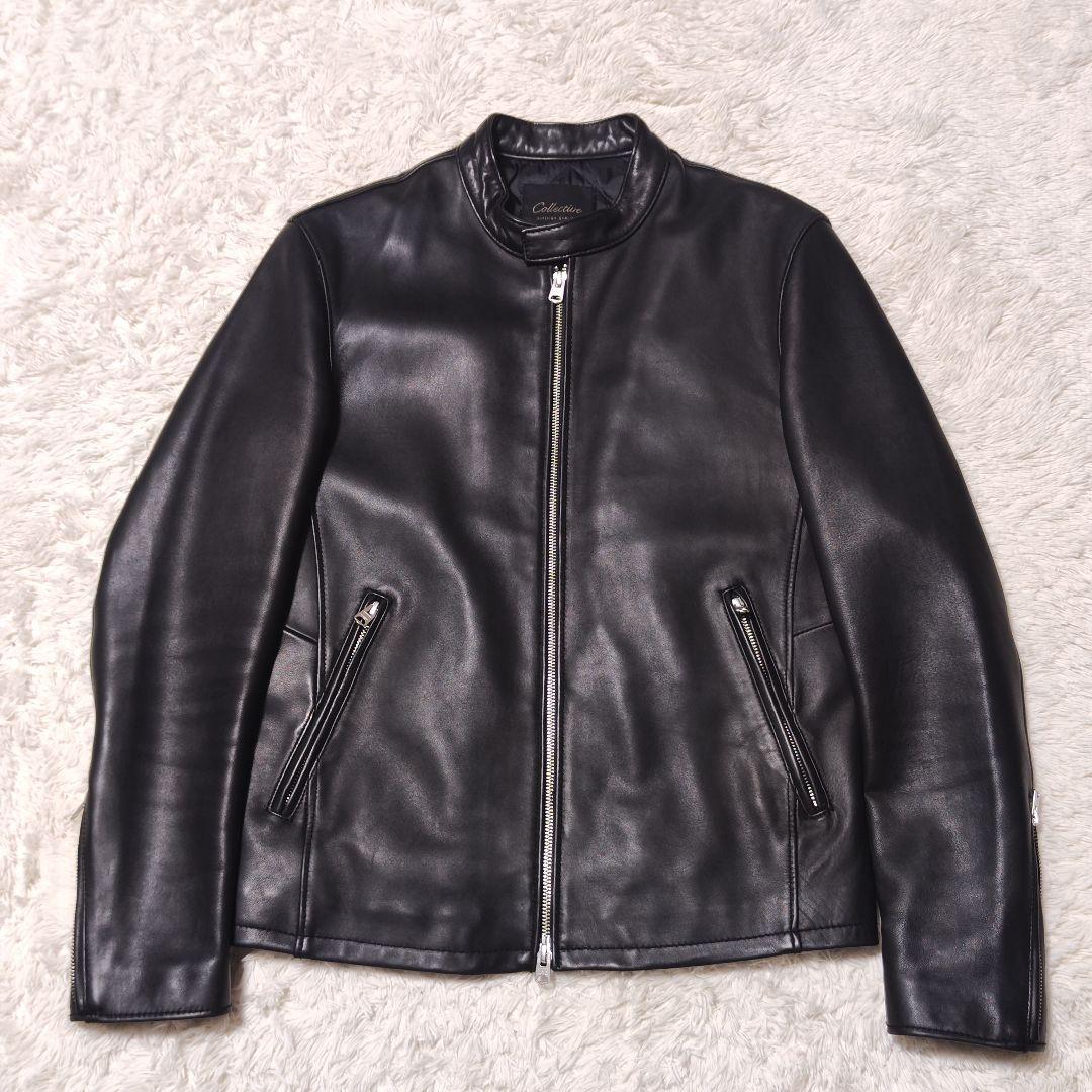 美品✨メンズビギ 羊革 シングルライダース レザージャケット シープスキン 黒