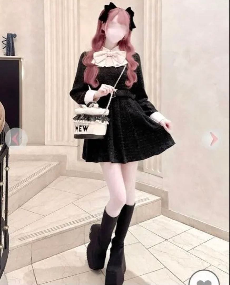 HONEYMEW ビッグリボンツイードプリーツワンピース ハニーミュウ