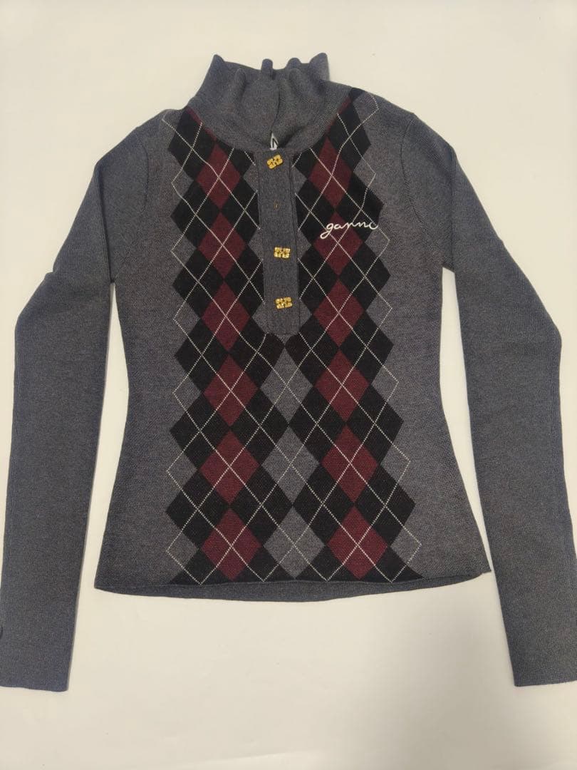 GANNI アーガイル柄 長袖ポロシャツ ジャック バニー ゴルフウェア 長袖シャツ 秋 冬 アーガイルJQ 長袖