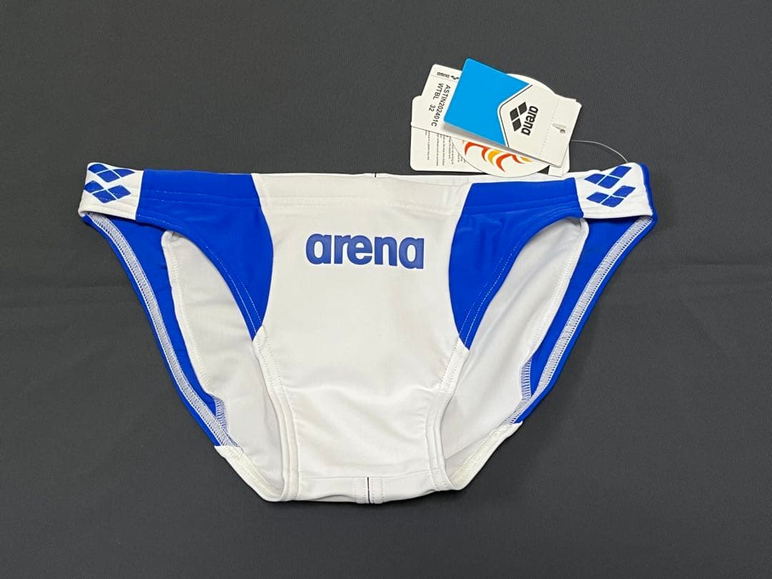 新品 arena 水着 白x青 32 AS5SWM32M arena 競泳水着 フルダルUV メンズ 競パン/ブーメラン