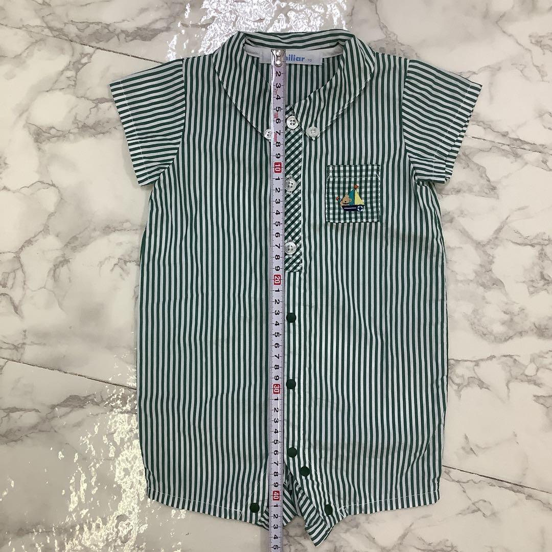 男の子 70 ロンパース 半袖 ストライプ familiar ファミリア 緑 夏
